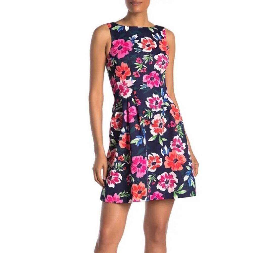 Floral Navy Sleeveless Fit-and-Flare Dress - Pink & Coral Bloom